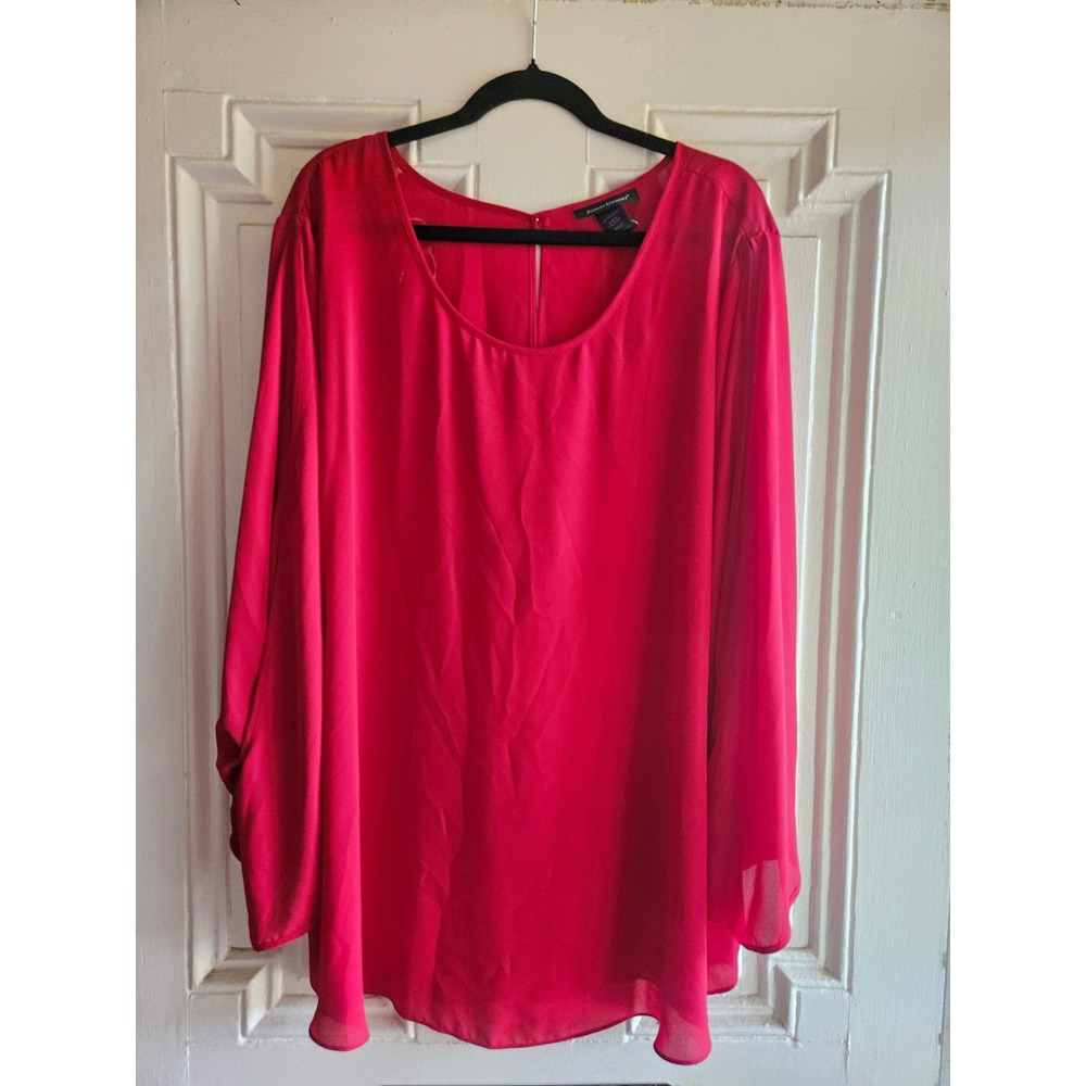 Ashley Stewart Red Chiffon Long Sleeve Blouse Plus Size 18/20T Keyhole Back Top